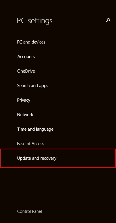 pc settings update recovery highlight