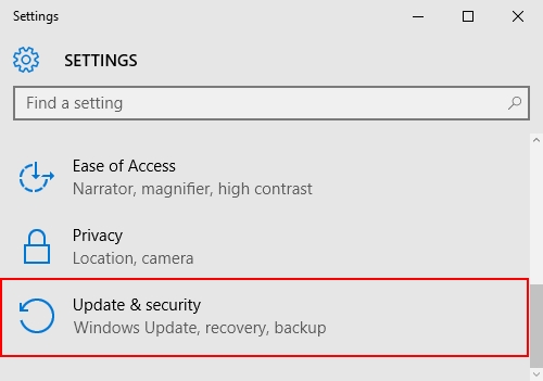 w10 settings update and security